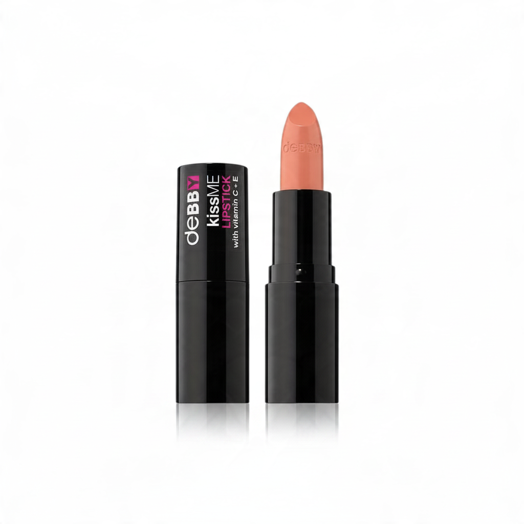 Rossetto Teriam Service Debby Kiss Me n.01 color pesca cremoso con vitamine C ed E in packaging nero elegante
