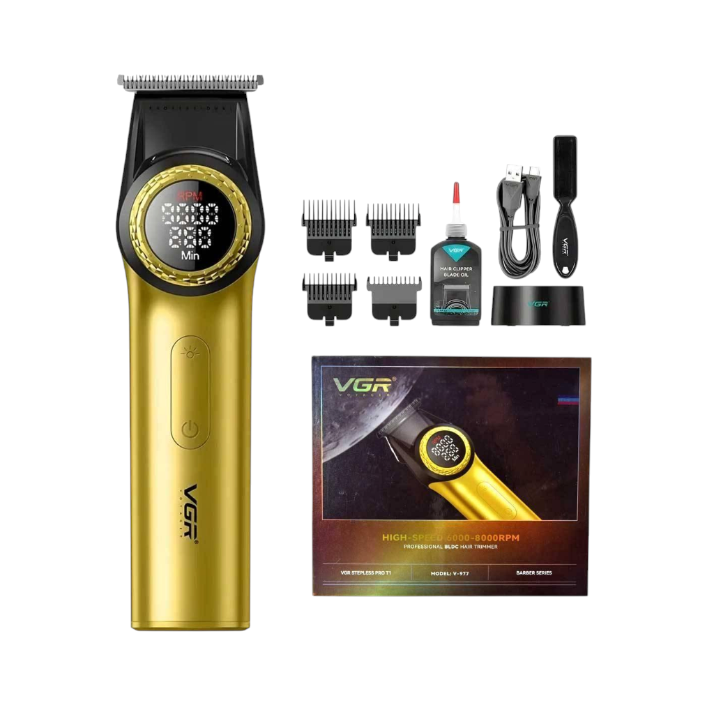 Tosatrice professionale Teriam Service VGR V-977 dorata con display LED, pettini guida, olio e cavo di ricarica USB